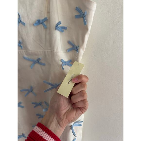 BHLDN Blue Bow Fitted Mini Dress Size 12 NEW - Picture 9 of 11